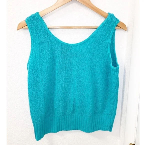 VTG Cropped Knit Turquoise Cotton Tank Top SZ: Medium - Picture 5 of 5